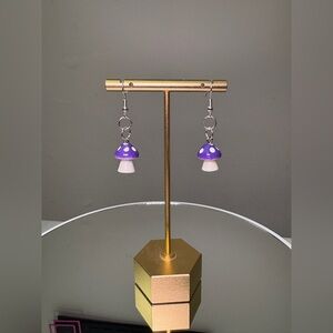 Handcrafted Mushroom Earrings Purple NWT ( Made by me!)